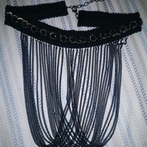 Dainty Black Choker with Black Dangle Chain